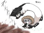 1girl chibi commentary_request eating gomasamune kantai_collection re-class_battleship shinkaisei-kan short_hair solo tail translation_request 