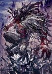  blood bloodborne city claws cleric_beast highres mamuru monster no_humans open_mouth red_eyes 