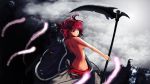  1girl bare_back breasts from_behind highres onozuka_komachi red_eyes redhead scythe steamkuma touhou twintails 