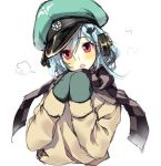  1girl artist_request blue_hair breath gloves hat headphones milihime_taisen mittens red_eyes scarf short_hair tagme winter_clothes 