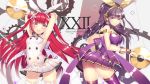  2girls :&gt; :d armpits arms_behind_head arms_up beatmania beatmania_iidx blush breasts copyright_name english hair_ribbon hitohira_(shiroringo48) holding long_hair multiple_girls open_mouth pink_eyes pleated_skirt purple_hair purple_legwear record red_eyes redhead ribbon roman_numerals shirt skirt sleeveless sleeveless_shirt small_breasts smile thigh-highs umegiri_ameto umegiri_hifumi very_long_hair wallpaper 