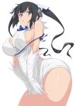  1girl absurdres black_hair blue_eyes breasts cleavage dungeon_ni_deai_wo_motomeru_no_wa_machigatteiru_darou_ka hestia_(danmachi) highres large_breasts long_hair simple_background solo thighs twintails ulrich_(tagaragakuin) white_background 