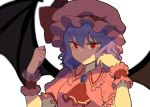  1girl bat_wings blue_hair chin_rest g.t hat red_eyes remilia_scarlet ribbon short_hair smile solo touhou wings 