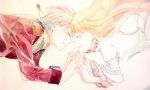  1boy 1girl aki_(neyuki41028) aldnoah.zero asseylum_vers_allusia blonde_hair grey_hair jewelry necklace silver_hair slaine_troyard traditional_media watercolor_(medium) 