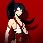  bare_shoulders blue_hair brown_eyes detached_sleeves dh_(brink_of_memories) highres jewelry momiji_(ninja_gaiden) necklace ninja_gaiden parody ponytail style_parody 