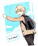  1boy aki_(neyuki41028) aldnoah.zero backpack bag blonde_hair child school_uniform slaine_troyard solo 