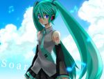  hatsune_miku long_hair musical_note sky solo twintails vocaloid 