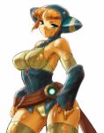 bare_shoulders belt blue_eyes bof5 bofv breasts breath_of_fire breath_of_fire_v brown_hair capcom catgirl curvy dr.p fingerless_gloves gloves lin_(breath_of_fire) nekomimi orange_hair short_hair solo tail thick_thighs thigh_highs thighhighs thighs torn_clothes