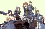  alicia_melchiott bandana blue_eyes blue_hair boots brown_eyes brown_hair edy_nelson faldio_landzaat gloves grey_hair gun hair_ribbon hands_clasped hat highres isara_gunther long_hair military military_uniform military_vehicle official_art pig ribbon senjou_no_valkyria senjou_no_valkyria_1 shawl short_hair sitting smile striped striped_legwear tank thighhighs twintails uniform valkyria_chronicles vehicle watanabe_atsuko weapon welkin_gunther zettai_ryouiki 