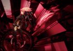  back bare_back original polychromatic red red_eyes red_hair redjuice solo thighhighs wallpaper 