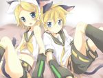  bad_id blonde_hair blue_eyes blush brother_and_sister cat_ears cat_tail catgirl detached_sleeves hair_ornament hairclip headset kagamine_len kagamine_rin punchiki short_hair shorts siblings tail twins vocaloid 