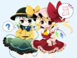  2girls blonde_hair blush fang flandre_scarlet green_hair harusan hat highres komeiji_koishi multiple_girls open_mouth touhou 