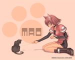  boots bow brown_eyes brown_hair cat catgirl cattail collar game gloves knee_high_boots mao nekomimi redhead shining_tears short_hair typha wallpaper 