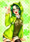  1girl black_legwear character_name green_eyes green_hair happy heart looking_at_viewer midorikawa_nao neziiro open_mouth precure shorts skirt smile smile_precure! solo sweater sweater_vest 