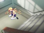  blonde_hair chaos;head crying long_hair orihara_kozue seifuku skirt thigh-highs 