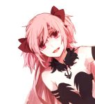  1girl akuma_homura akuma_homura_(cosplay) bow cosplay hair_bow hanyae kaname_madoka long_hair lowres mahou_shoujo_madoka_magica mahou_shoujo_madoka_magica_movie pink_eyes pink_hair smile solo two_side_up 