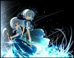  bad_id dual_persona katana konpaku_youmu multiple_girls nakanisi_iori ready_to_draw ribbon silver_hair sword touhou weapon 