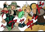  2boys blonde_hair blue_eyes caesar_anthonio_zeppeli collective-mind facial_mark fighting green_hair gyro_zeppeli hat jojo_no_kimyou_na_bouken multiple_boys scarf steel_ball_run time_paradox 