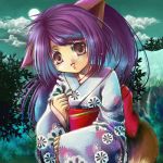  blue_hair foxgirl kimono kitsunemimi pink_eyes purple_hair 