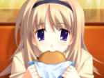  blonde_hair chaos;head food long_hair nishijou_nanami seifuku 