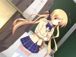  blonde_hair blush chaos;head long_hair orihara_kozue seifuku skirt thigh-highs twintails 