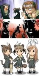  braid brown_hair chibi comic dress fukuzawa_yumi long_hair maria-sama_ga_miteru marimite necktie nekomimi plait seifuku shimazu_yoshino tanukimimi toudou_shimako twintails uniform usagimimi 