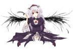  boots brown_eyes doll_joints dress feathers frills hairband highres knee_boots long_hair rozen_maiden silver_hair suigintou umi02 white wings 