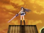  aoi_sena black_hair chaos;head long_hair seifuku skirt sky sword 