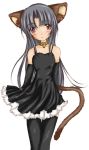   bell black_hair blush brown_eyes collar dress flat_chest gloves loli long_hair nekomimi pettanko thigh_highs  