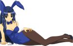  animal_ears asakura_ryouko blue_eyes blue_hair bowtie breasts bunny_ears bunnygirl bunnysuit cleavage high_heels highres long_hair official_art pantyhose shoes smile suzumiya_haruhi_no_yuuutsu transparent_background usagimimi vector vector_trace wrist_cuffs 