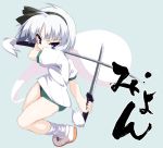  dual_wield dual_wielding hairband katana konpaku_youmu konpaku_youmu_(ghost) myon myon_(phrase) ribbon short_hair sword touhou weapon white_hair yamano_sachi 