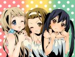  bad_id black_hair blonde_hair blue_eyes brown_eyes brown_hair dress frown grin hairband jewelry k-on! kotobuki_tsumugi long_hair midorinoko multiple_girls nakano_azusa necklace short_hair smile tainaka_ritsu twintails wink 