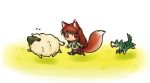  animal_ears artist_request brown_hair chasing chibi dog holo long_hair red_eyes running sheep spice_and_wolf tail wolf wolf_ears wolf_tail 