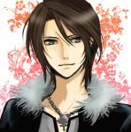  blue_eyes brown_hair dissidia_final_fantasy final_fantasy final_fantasy_viii flower jacket jewelry male moeco-kd necklace scar smile solo squall_leonhart 