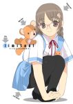  directional_arrow glasses hands legs mibu_natsuki original pantyhose school_uniform skirt stuffed_animal stuffed_toy teddy_bear 