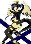  blue_hair breasts cleavage dizzy guilty_gear hair_ribbon long_hair midriff ribbon tail thigh-highs thighhighs twintails wings yellow_eyes yosimura 