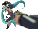  aqua_eyes aqua_hair hat hatsune_miku kick kicking long_hair necktie skirt spring_onion thighhighs twintails van-s vocaloid 