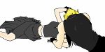  1boy 1girl blonde_hair cloud_strife cloud_tifa final_fantasy final_fantasy_vii kiss lowres midriff tifa_lockhart white_background 