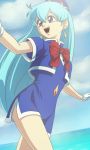  blue_hair legs long_hair miniskirt short_dress skirt stewardess tagme tenjouin_katsura 