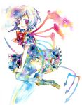  black_thighhighs dress highres houjuu_nue legomaru petticoat polearm red_eyes short_hair thigh-highs thighhighs touhou traditional_media trident watercolor_(medium) weapon wings zettai_ryouiki 