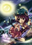  bad_id brown_hair cat_ears cat_tail chen earrings hat hidebo jewelry multiple_tails short_hair tail touhou 