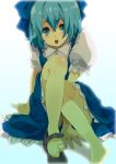  blue_eyes blue_hair bow cirno feet one_shoe short_hair single_shoe toe-point toes tongori touhou wings 