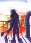  1boy 1girl cloud_strife cloud_tifa final_fantasy final_fantasy_vii hug kiss long_hair miniskirt sunset tifa_lockhart 