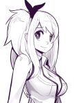  1girl breasts cleavage fairy_tail hair_ribbon large_breasts long_hair lucy_heartfilia one_side_up ribbon sho-n-d sketch sleeveless smile solo 
