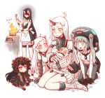  6+girls ahoge airfield_hime apron baby battleship-symbiotic_hime black_hair blue_eyes claws cooking fire gothic_lolita horn horns isolated_island_oni kantai_collection lolita_fashion meoon monster multiple_girls northern_ocean_hime open_mouth orange_eyes pale_skin red_eyes seaport_hime shinkaisei-kan sweatdrop white_hair wo-class_aircraft_carrier younger 
