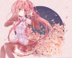  1girl 2015 artist_name cherry_blossoms dated detached_sleeves hatsune_miku long_hair mikoto1029 necktie pink_hair sakura_miku sitting skirt solo thigh-highs twintails very_long_hair vocaloid 