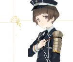  1boy brown_eyes brown_hair dakuro hat hirano_toushirou male_focus military military_uniform necktie short_hair sode solo touken_ranbu uniform 