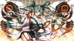  1girl alternate_costume aqua_eyes aqua_hair bandage_over_one_eye bandages gia hatsune_miku long_hair solo sword thigh-highs twintails vocaloid weapon 