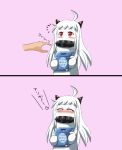  1girl 2koma ahoge blush box closed_eyes comic donation_box highres horns kantai_collection loki_(3751579) long_hair northern_ocean_hime red_eyes translation_request white_hair white_skin 