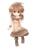  1girl blush brown_eyes brown_hair flat_chest hat kso looking_at_viewer original pointy_ears simple_background solo white_background 